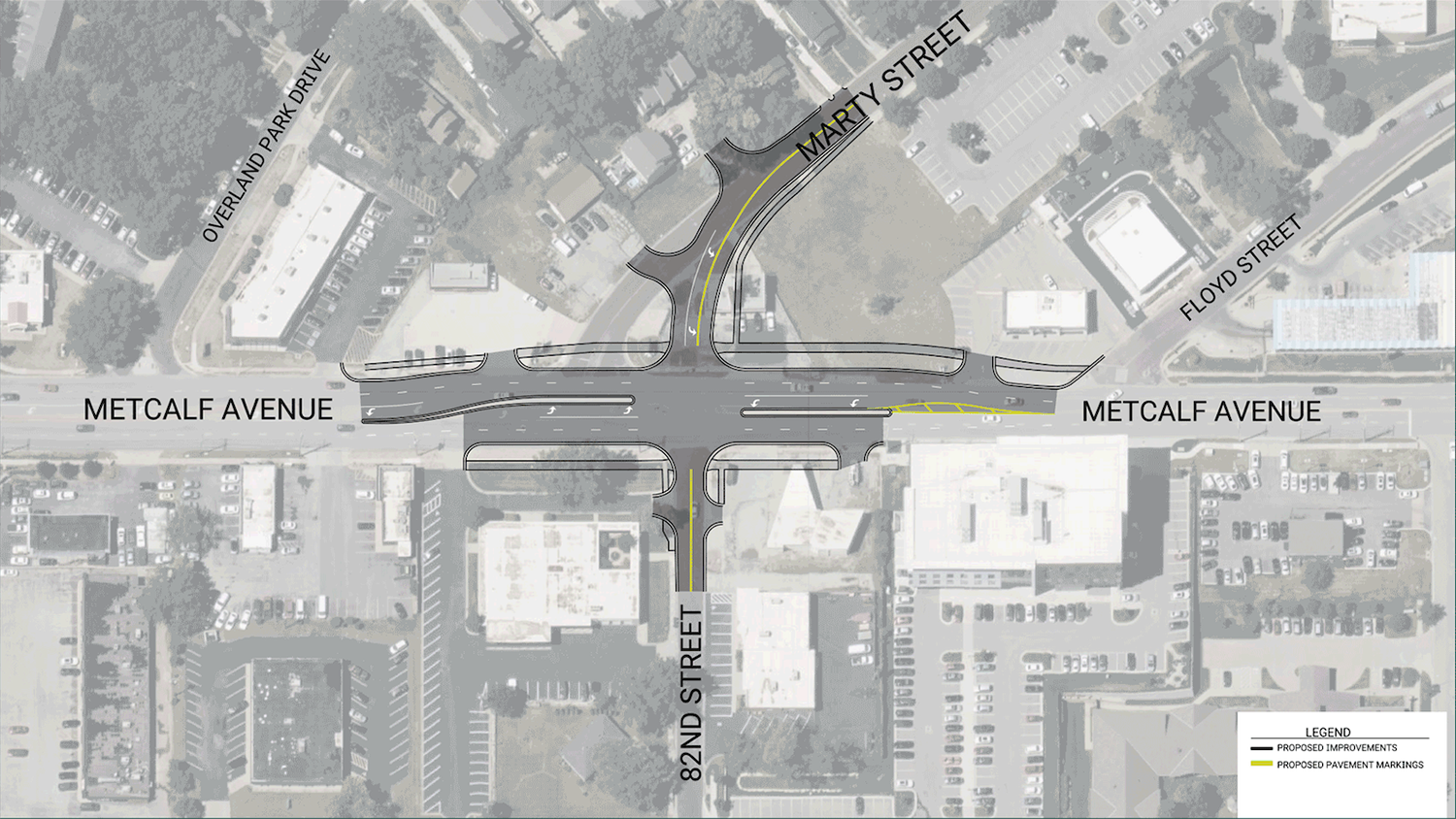 A map depiction of what the Metcalf Avenue and 82nd Street intersection will look like after the realignment project.
