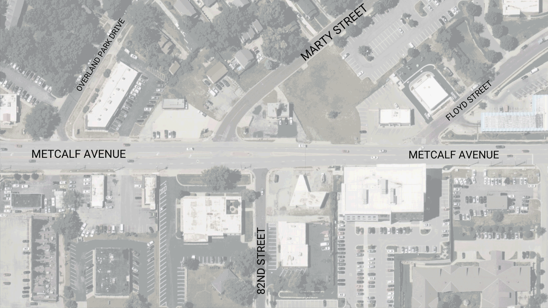 A map of the Metcalf Avenue and 82nd Street configuration prior to the realignment project.