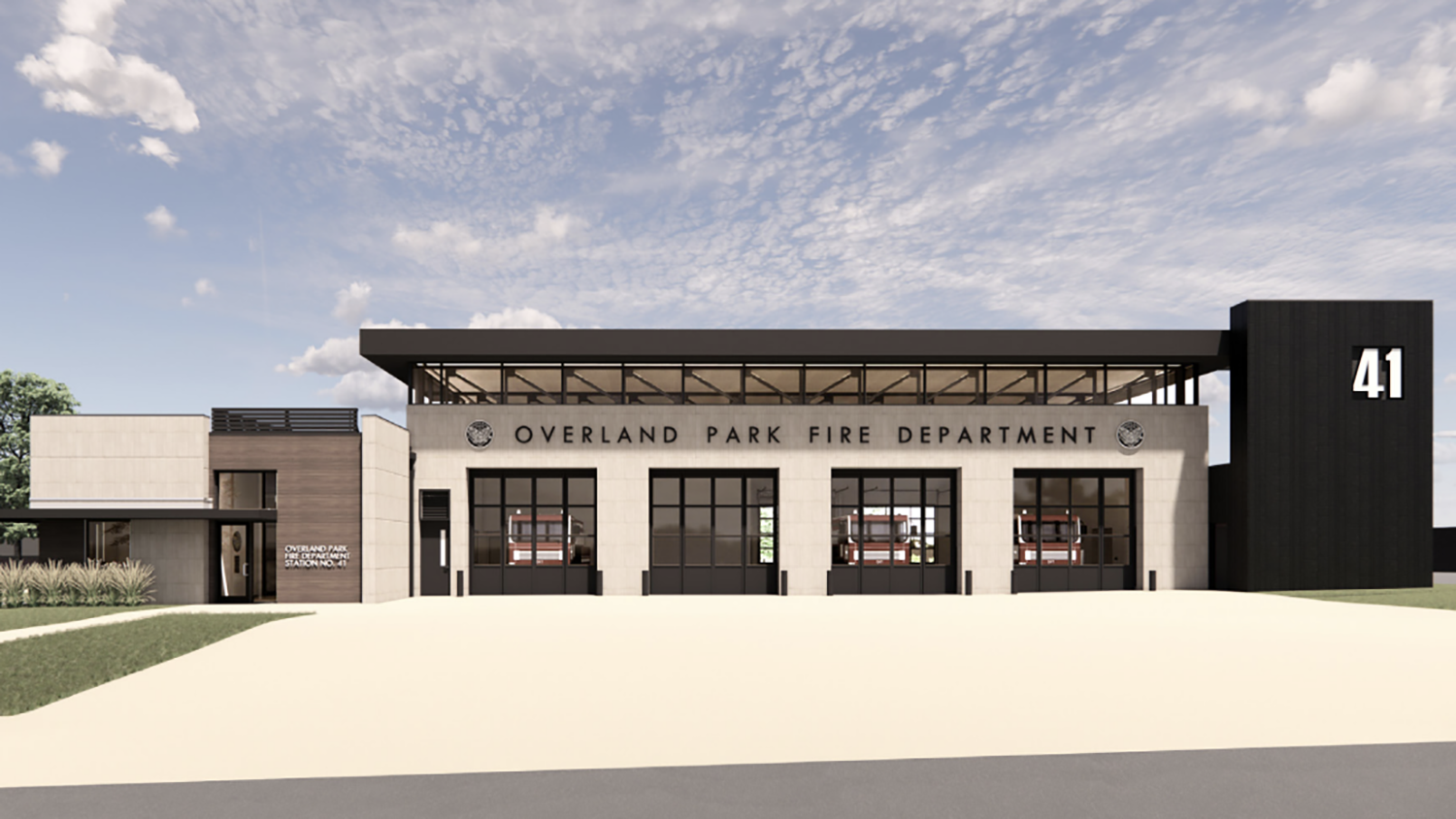 Rendering of the new Fire Station 41 front facade.