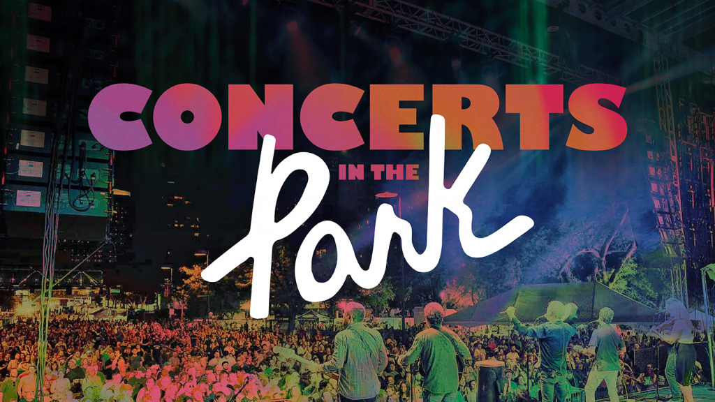 Event graphic that reads "Concerts in the Park."