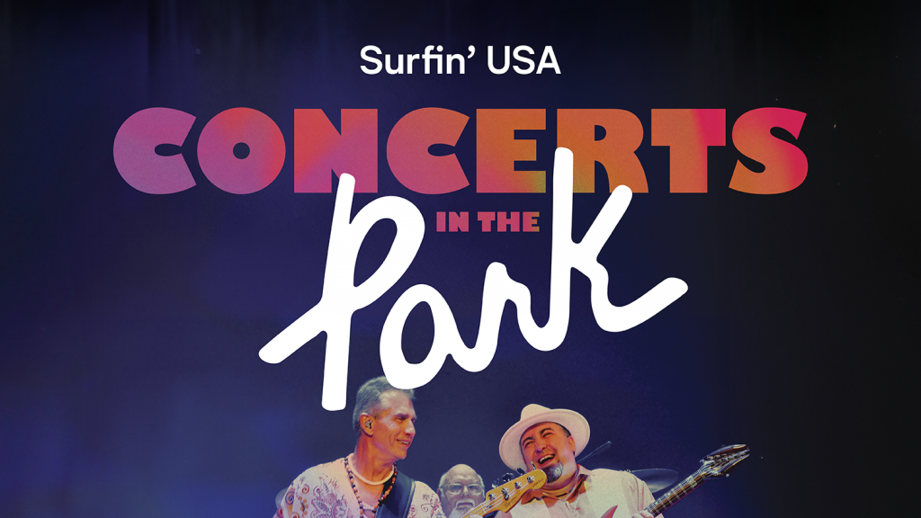 Event graphic for Concerts in the Park that advertises Surfin' USA.