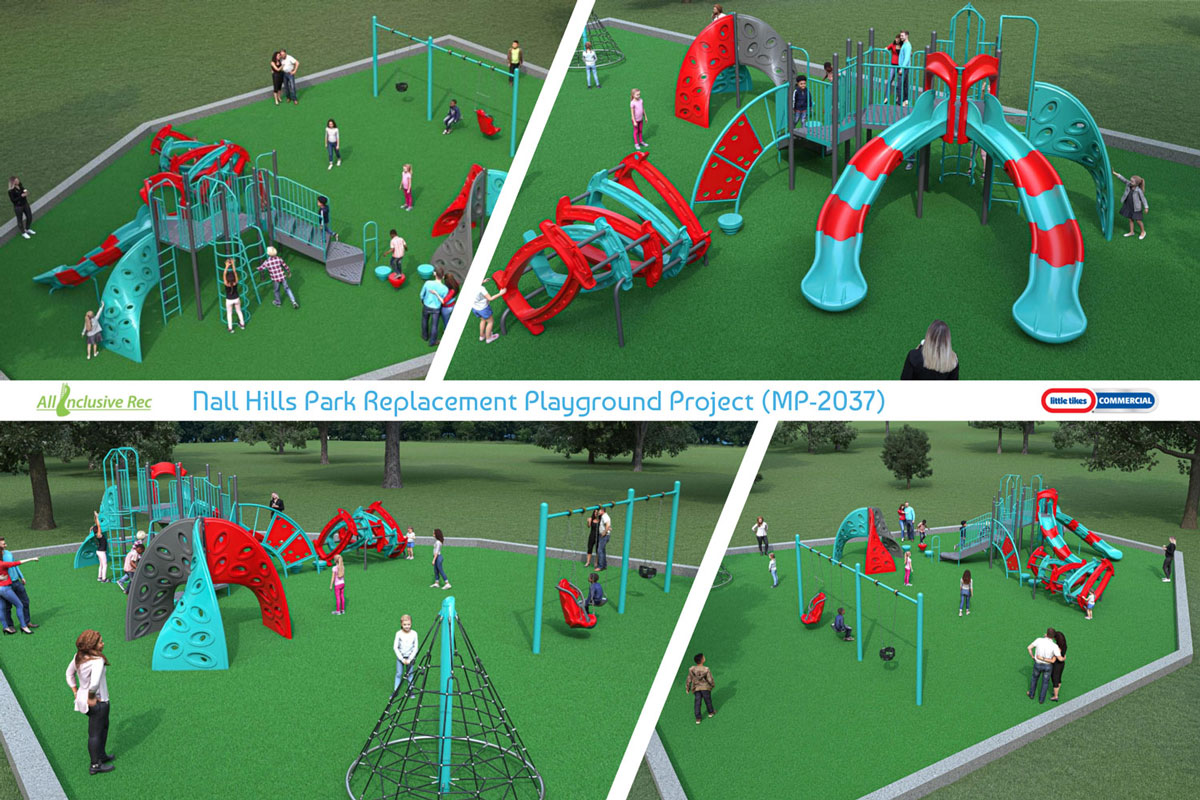 Rendering of playground equipment at Nall Hills Park.