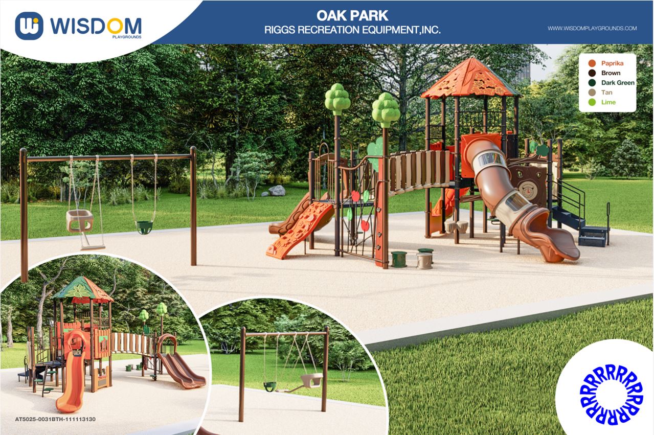 Rendering of playground equipment at Oak Park.