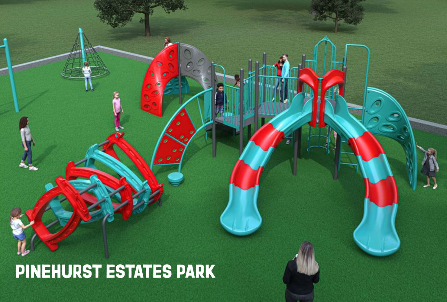 Rendering of playground equipment at Pinehurst Estates Park.