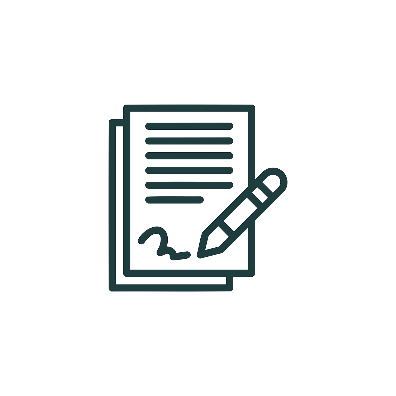 A pen signs a document.