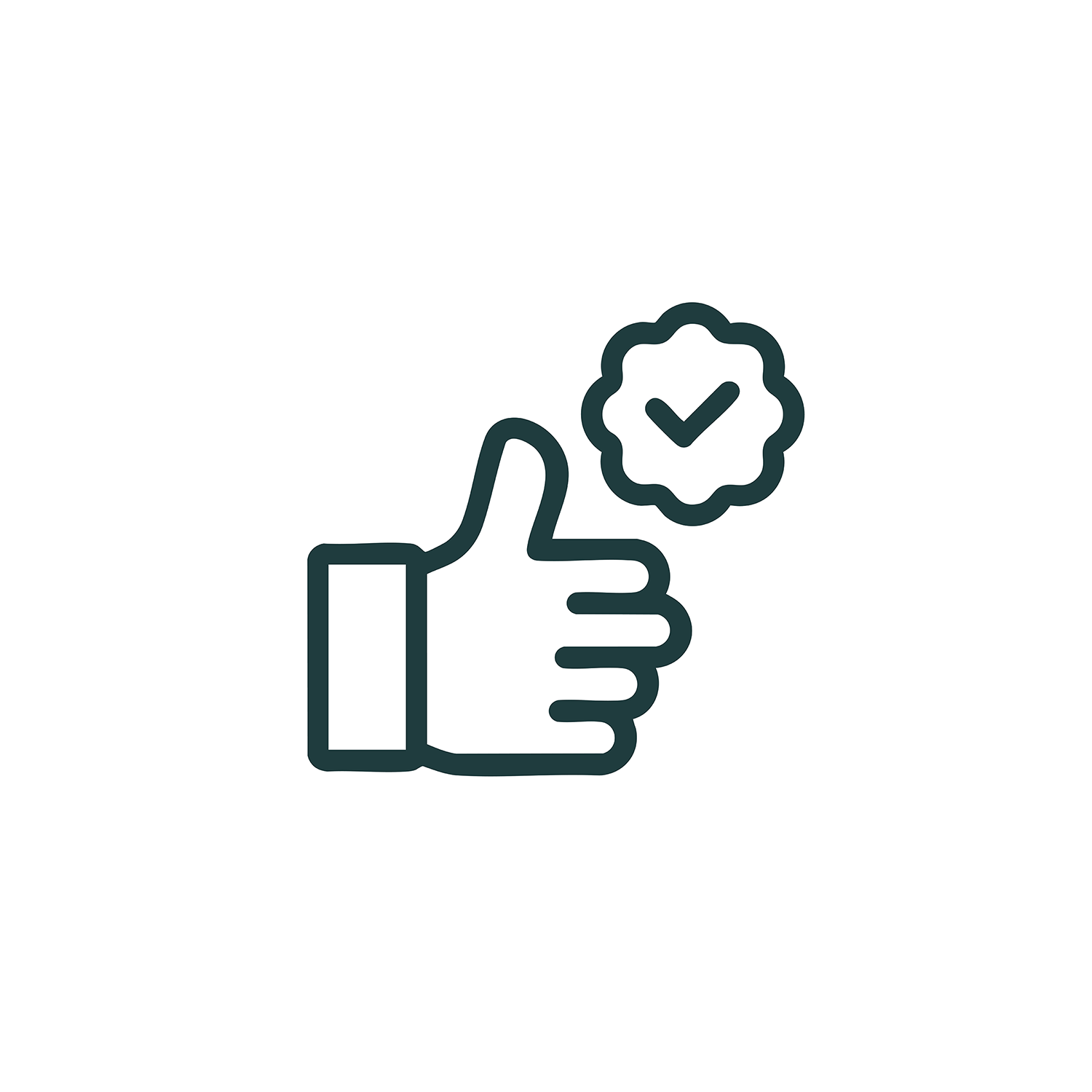 A hand gives a thumbs up with a check mark above it.