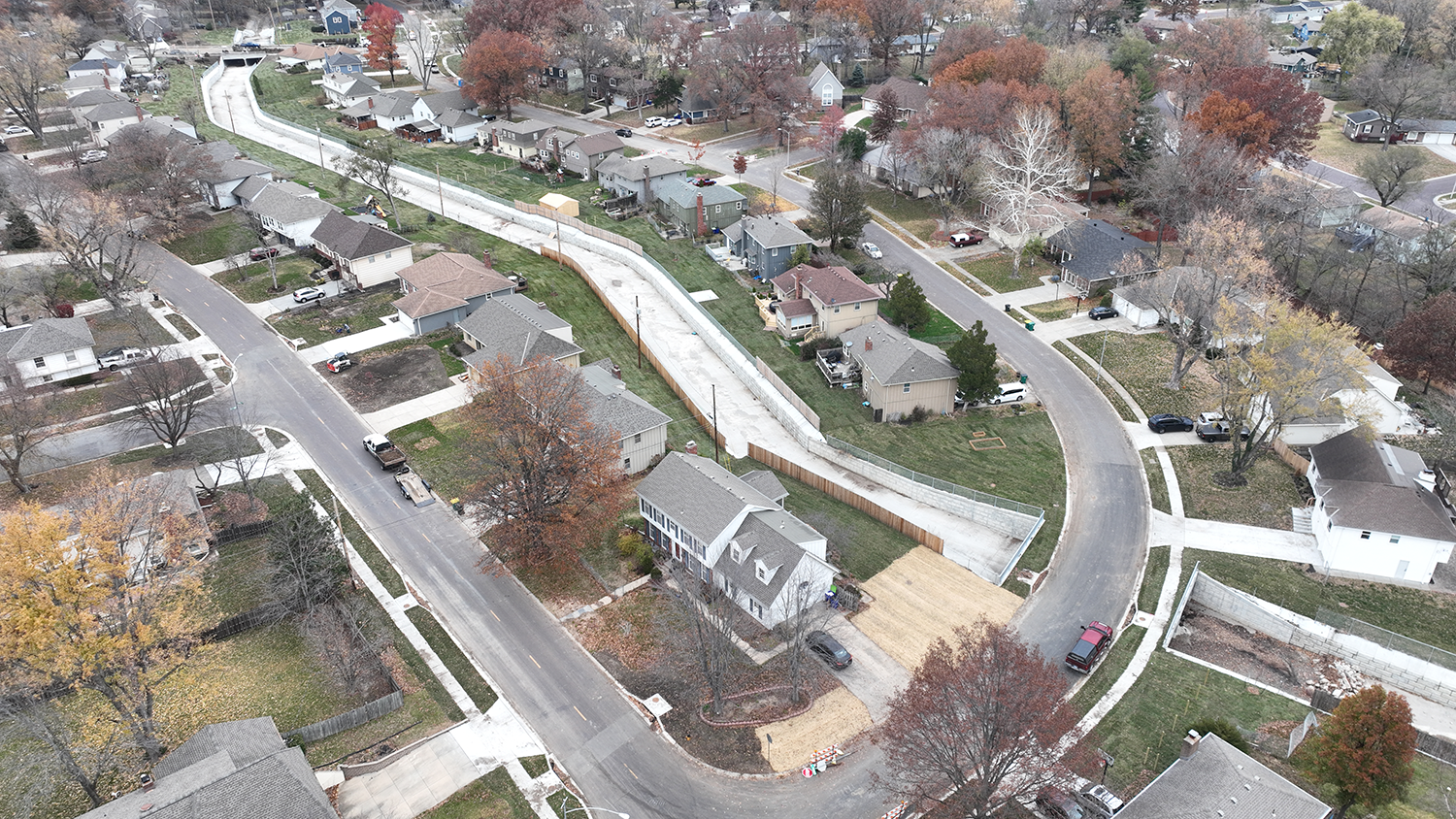 Aerial view of neighborhood and storm sewer.